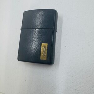 Vintage Zippo Lighter Navy Blue Matte Finish Gold Monogram Plate Made in USA